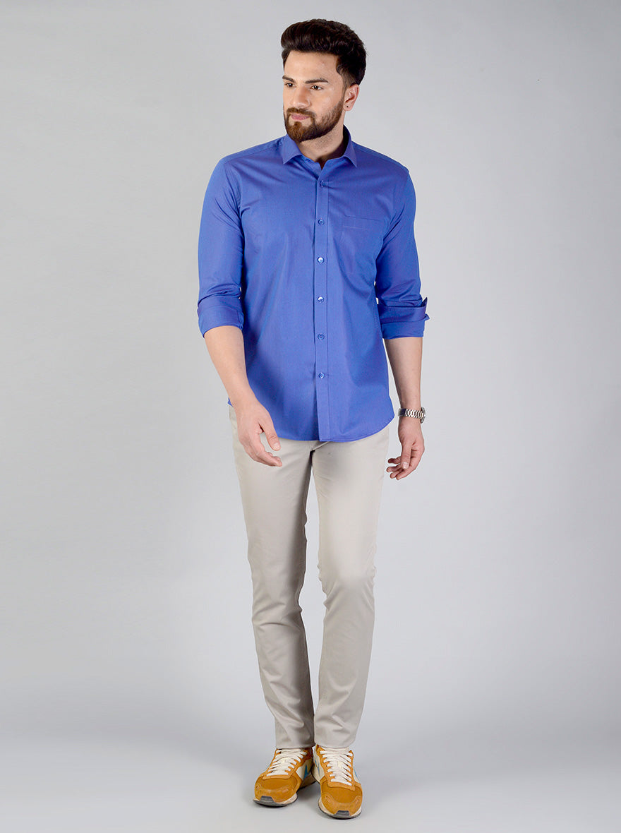 Dark Blue Solid Slim Fit Evening Wear Shirt | Metal