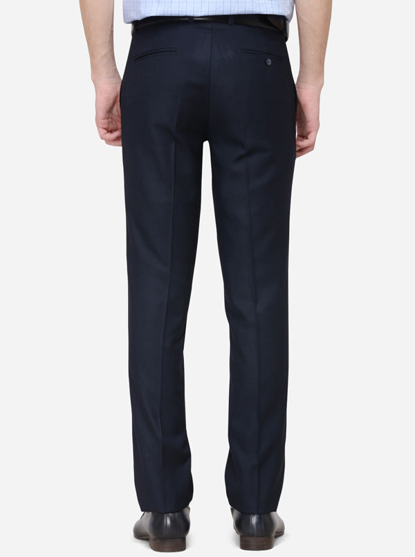 Navy Blue Solid Slim Fit Formal Trouser | Metal