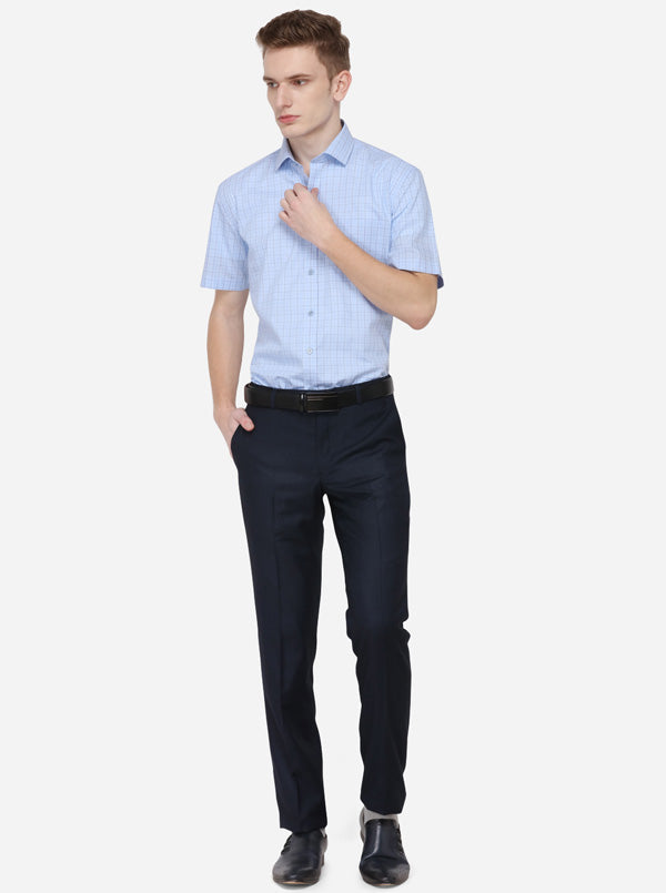 Navy Blue Solid Slim Fit Formal Trouser | Metal