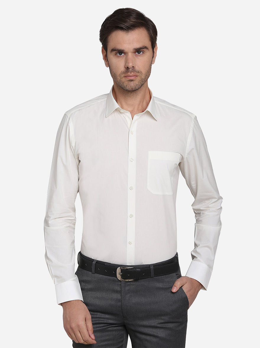 Cream Solid Slim Fit Formal Shirt | JadeBlue