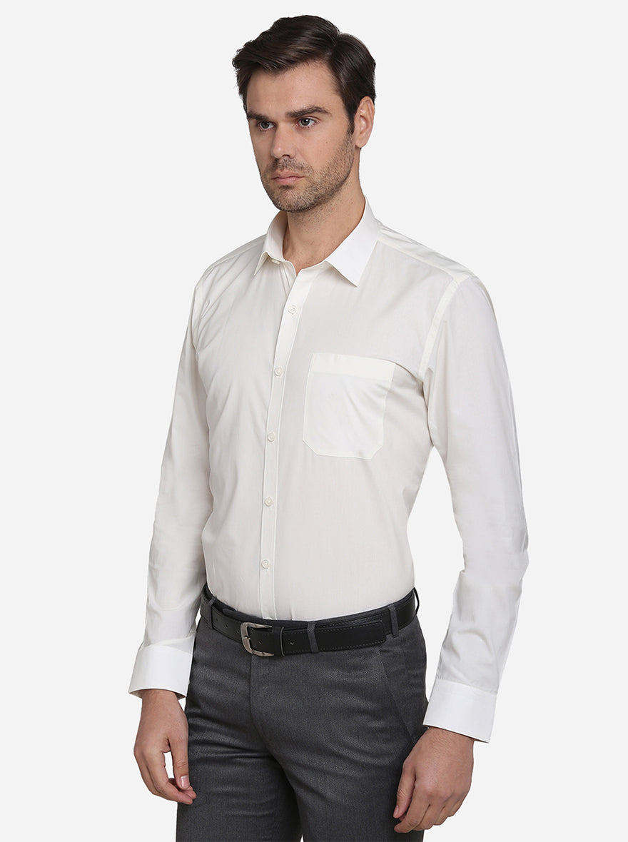 Cream Solid Slim Fit Formal Shirt | JadeBlue