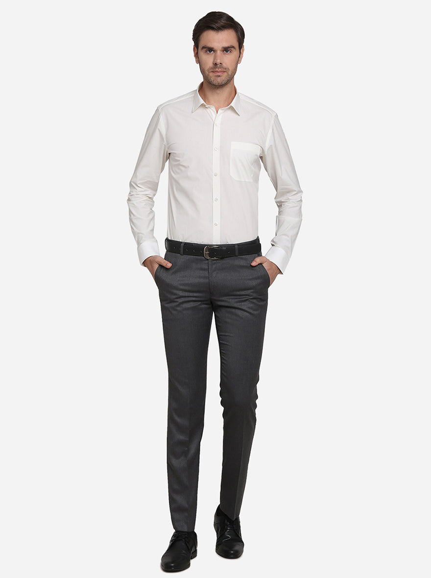 Cream Solid Slim Fit Formal Shirt | JadeBlue