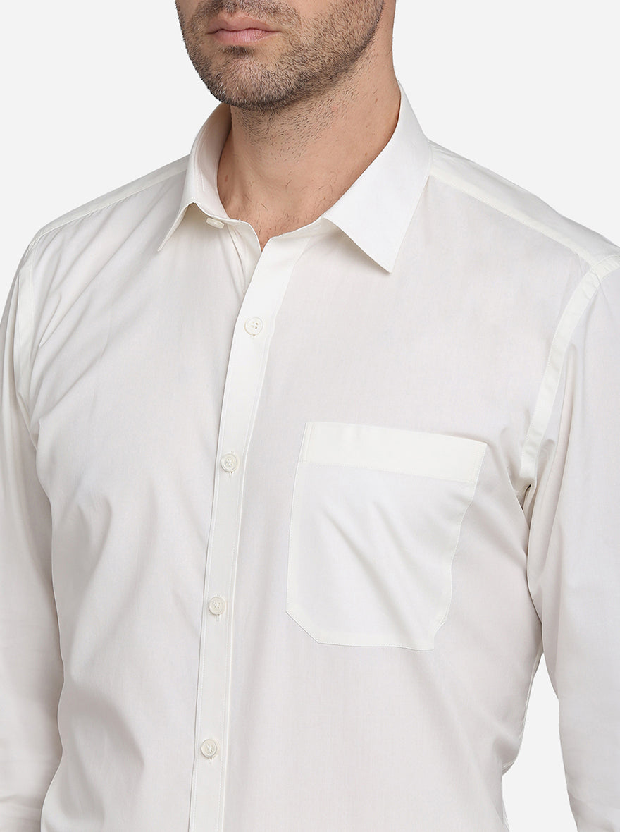 Cream Solid Slim Fit Formal Shirt | JadeBlue