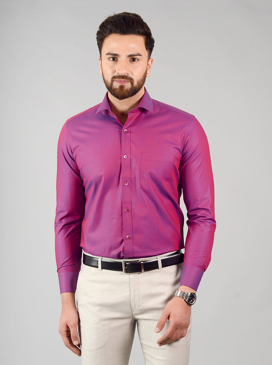 Magenta Solid Slim Fit Evening Wear Shirt | Metal