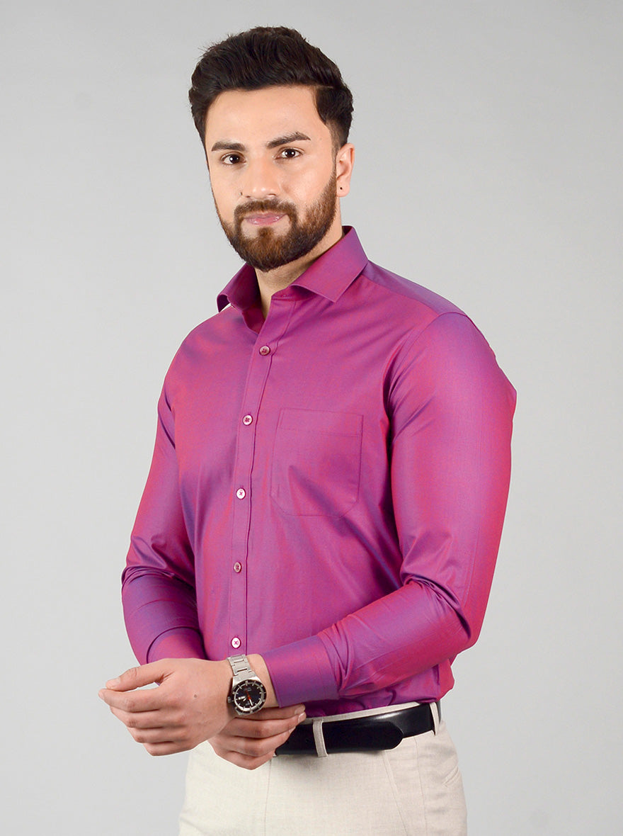 Magenta Solid Slim Fit Evening Wear Shirt | Metal