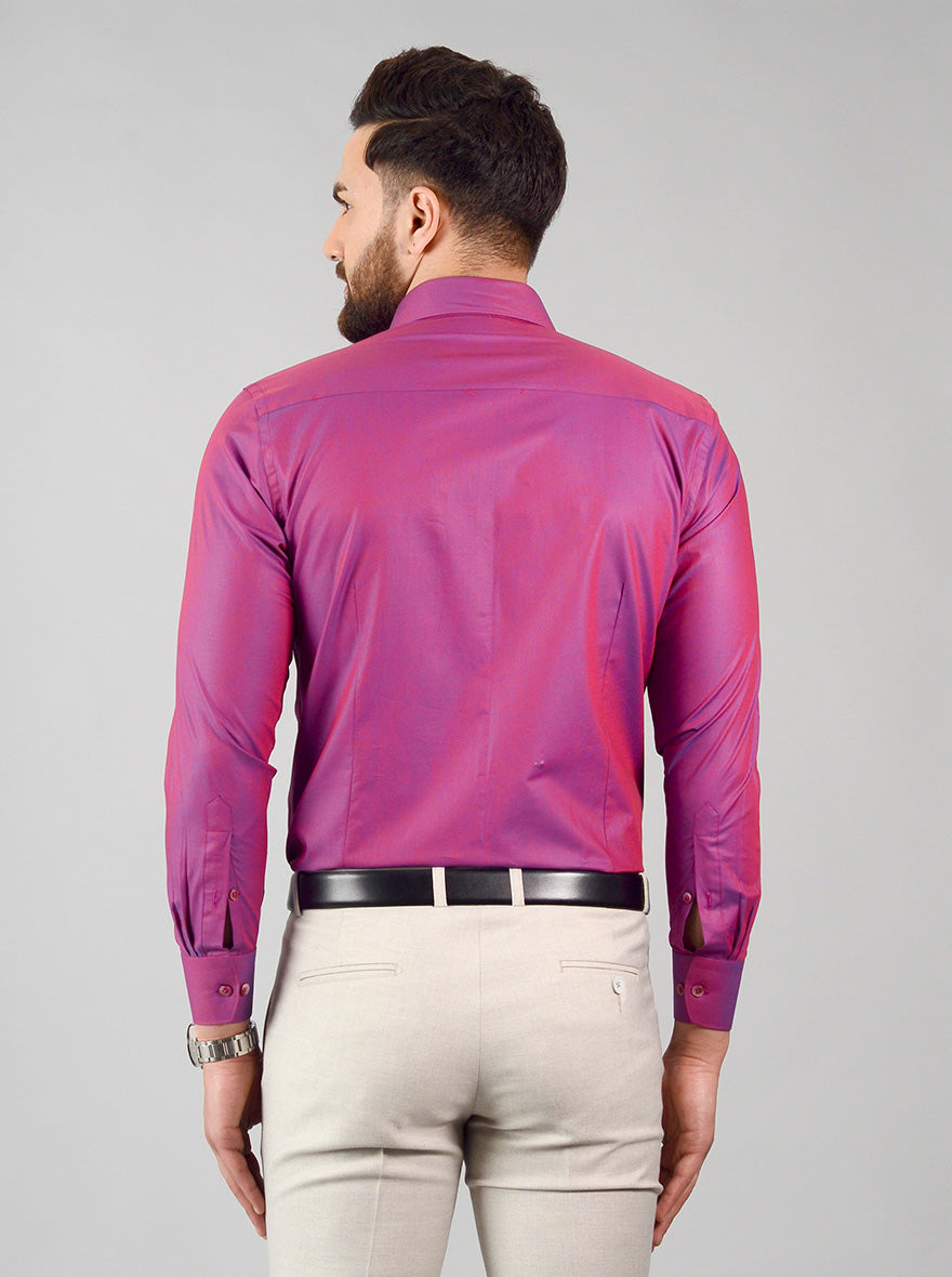 Magenta Solid Slim Fit Evening Wear Shirt | Metal