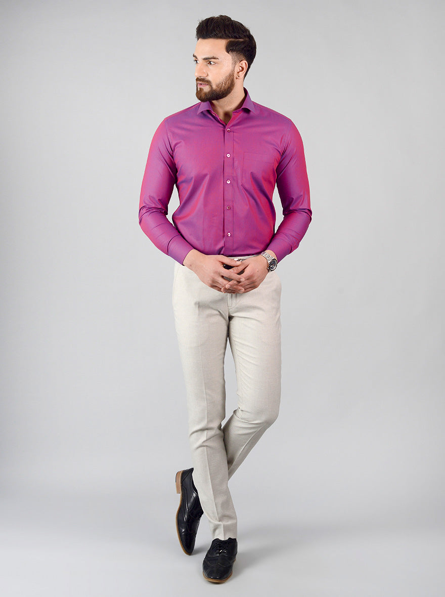 Magenta Solid Slim Fit Evening Wear Shirt | Metal