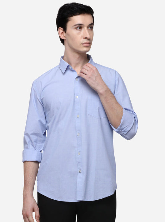 Sky Blue Slim Fit Solid Casual Shirt | JB Sport