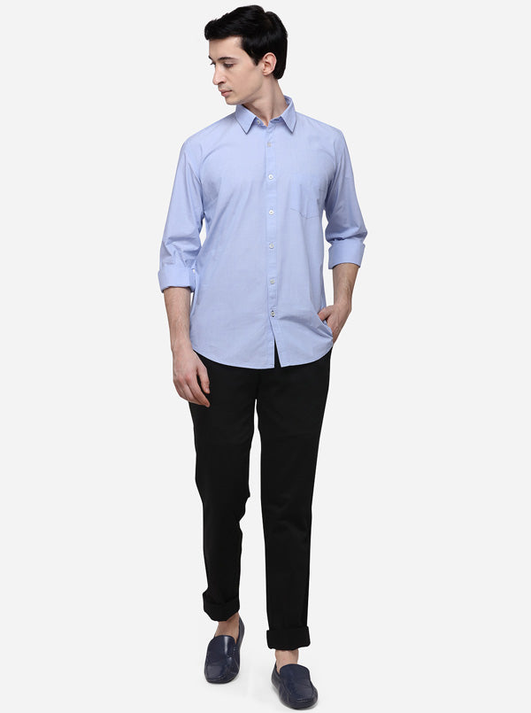 Sky Blue Slim Fit Solid Casual Shirt | JB Sport