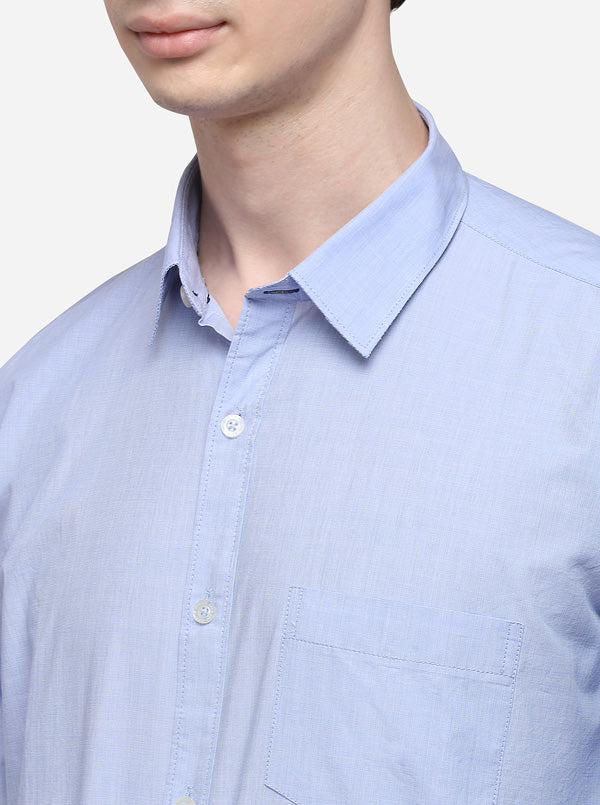 Sky Blue Slim Fit Solid Casual Shirt | JB Sport