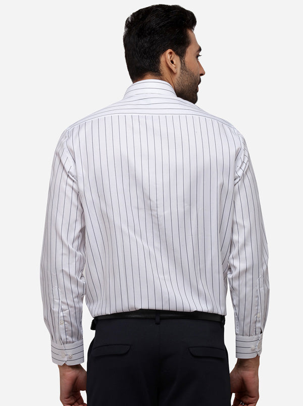 White & Navy Blue Striped Regular Fit Formal Shirt | Greenfibre