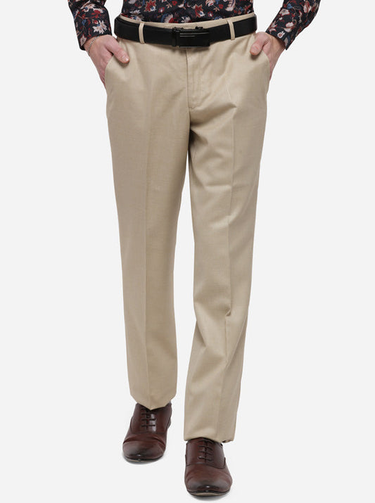 Beige Solid Classic Fit Formal Trouser | Greenfibre