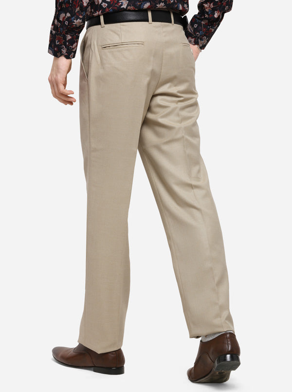 Beige Solid Classic Fit Formal Trouser | Greenfibre