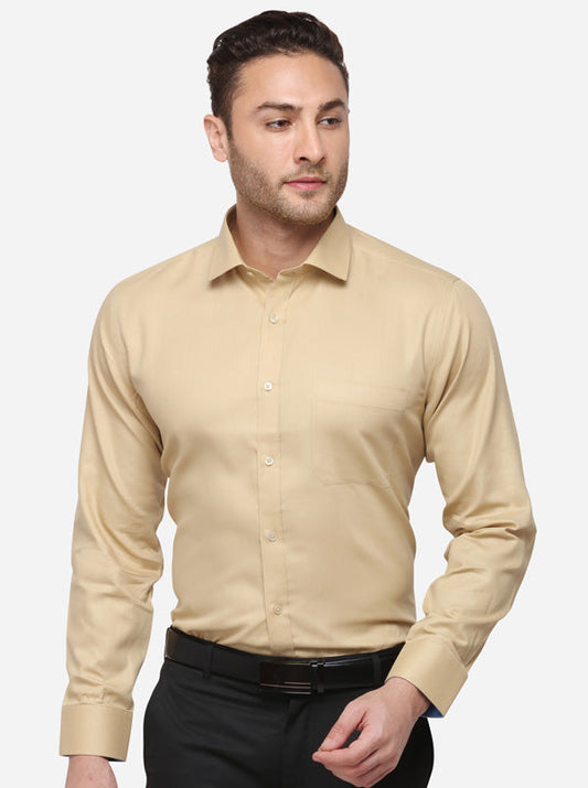 Beige Solid Slim Fit Formal Shirt | Greenfibre