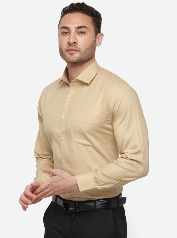 Beige Solid Slim Fit Formal Shirt | Greenfibre