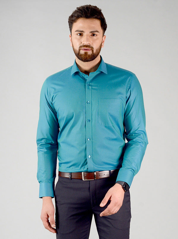 Storm Blue Solid Slim Fit Evening Wear Shirt | Metal