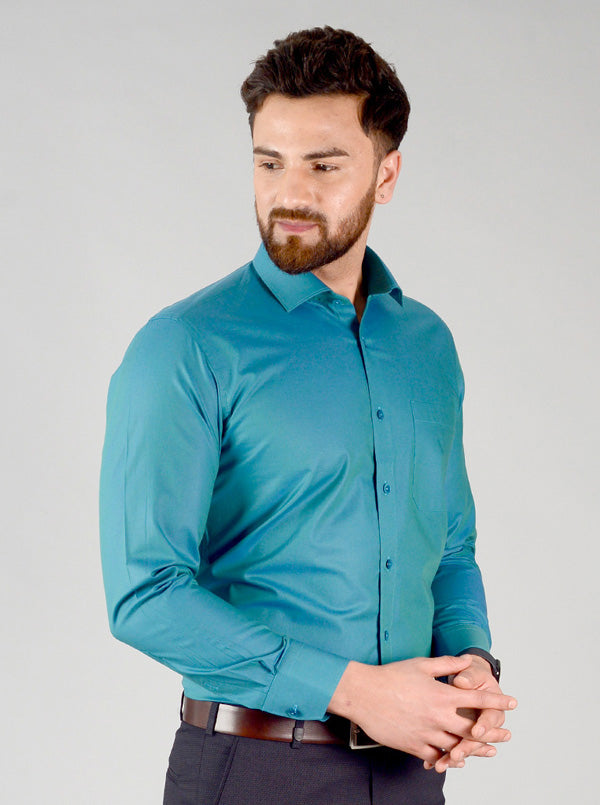 Storm Blue Solid Slim Fit Evening Wear Shirt | Metal