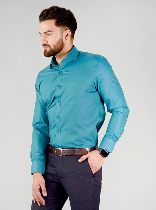 Storm Blue Solid Slim Fit Evening Wear Shirt | Metal