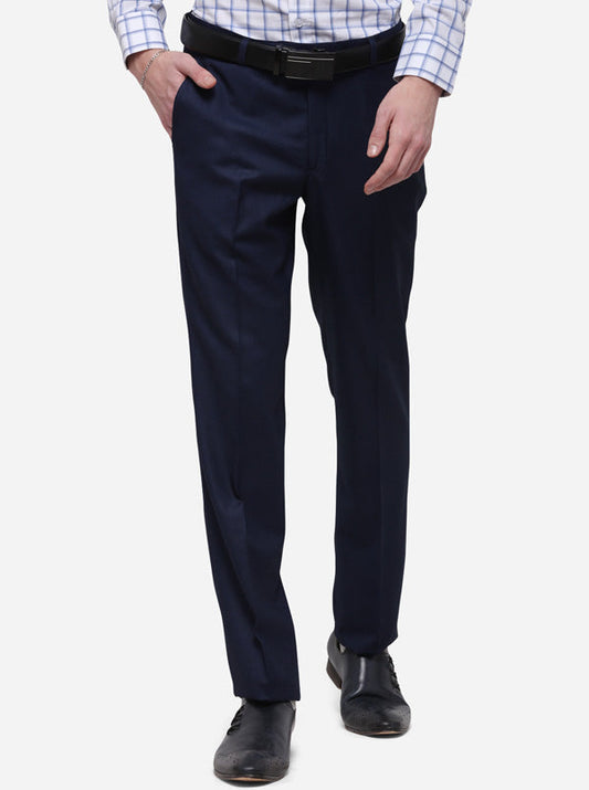 Royal Blue Solid Slim Fit Formal Trouser | Metal