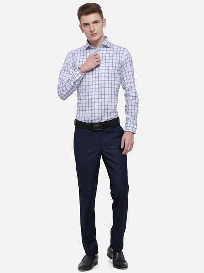 Royal Blue Solid Slim Fit Formal Trouser | Metal