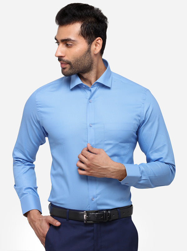 Sky Blue Solid Slim Fit Formal Shirt | Greenfibre