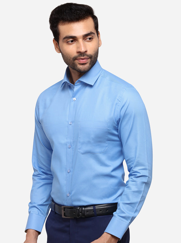 Sky Blue Solid Slim Fit Formal Shirt | Greenfibre