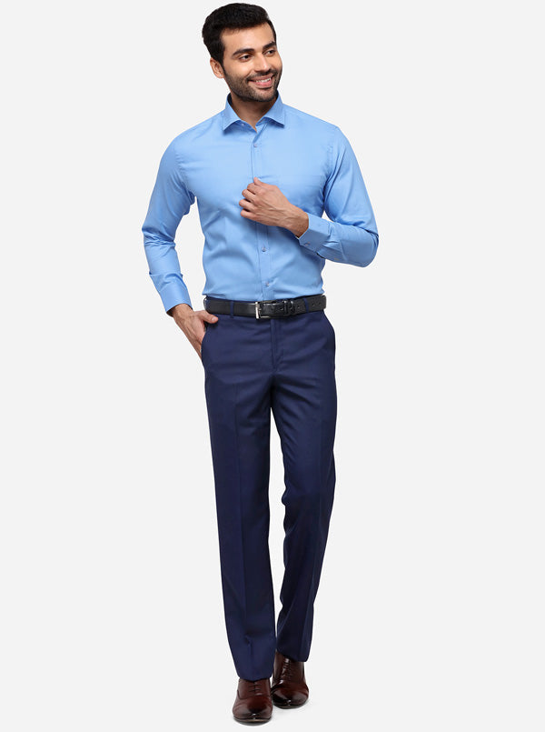 Sky Blue Solid Slim Fit Formal Shirt | Greenfibre