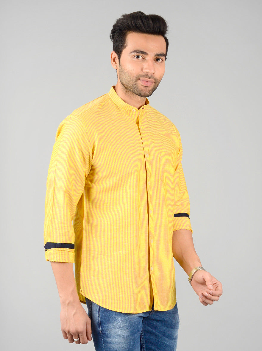 Yellow Striped Slim Fit Casual Shirt | JB Sport