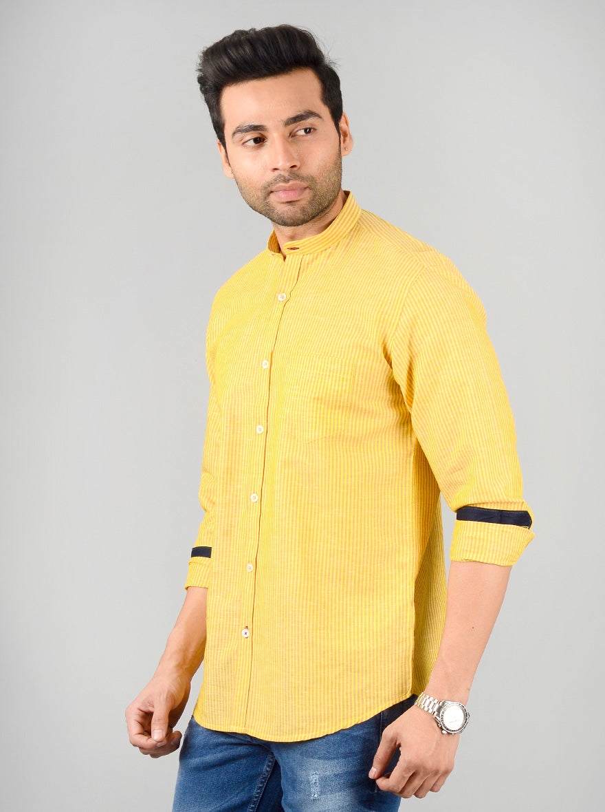 Yellow Striped Slim Fit Casual Shirt | JB Sport