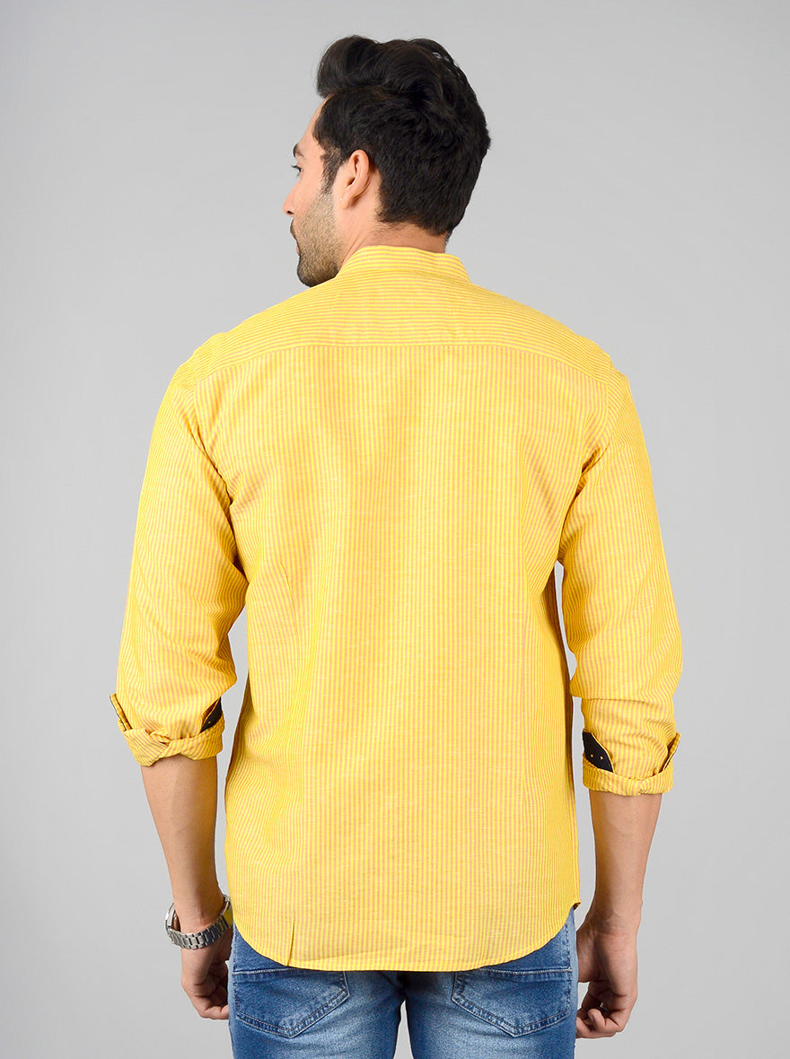 Yellow Striped Slim Fit Casual Shirt | JB Sport