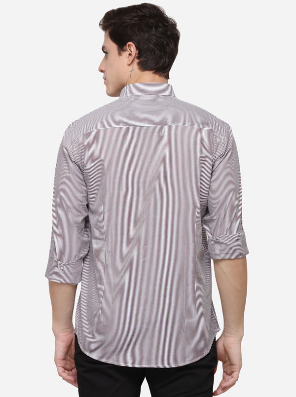 White & Brown Regular Fit Striped Casual Shirt | Greenfibre