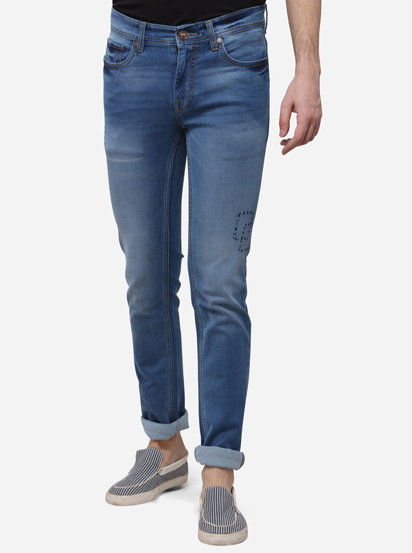 Light Blue Solid Slim Fit Jeans | JB Sport