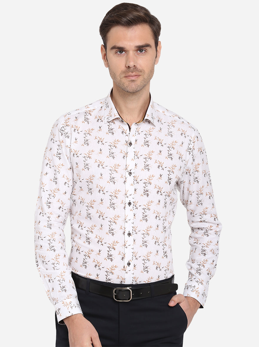 White Printed Slim Fit Party Wear Shirt | JB Studio