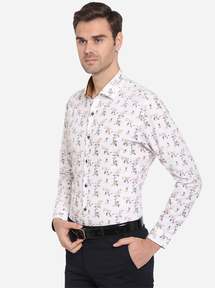 White Printed Slim Fit Party Wear Shirt | JB Studio