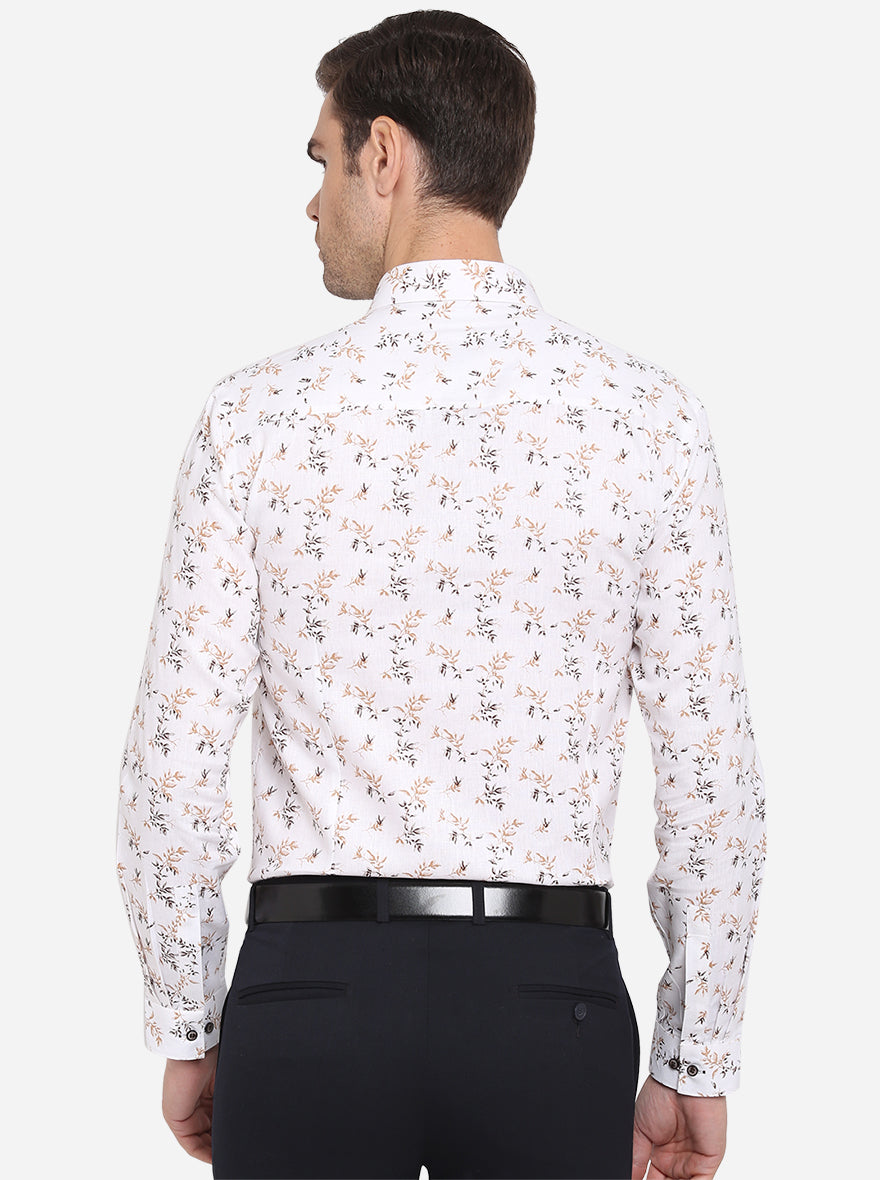 White Printed Slim Fit Party Wear Shirt | JB Studio