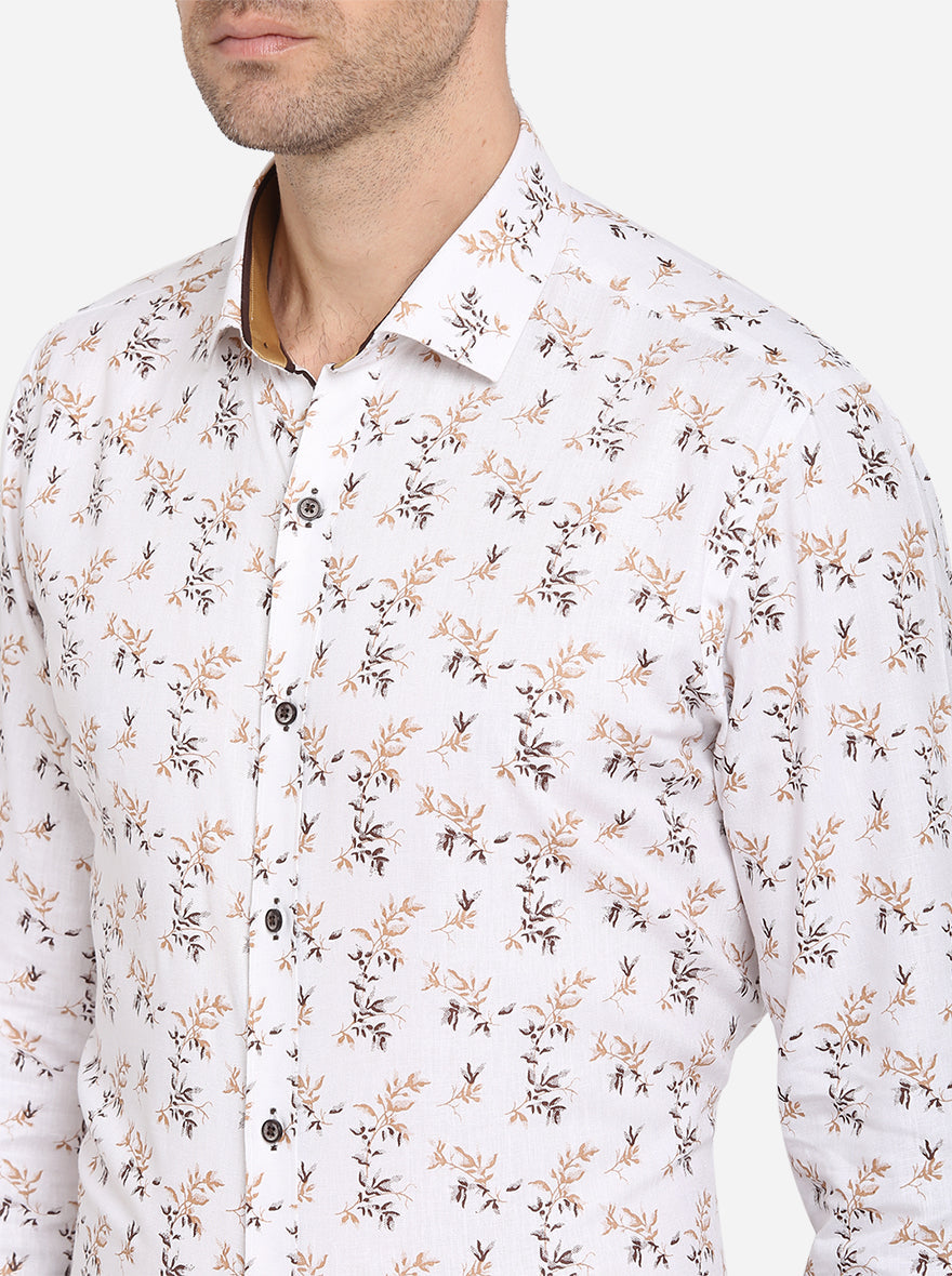 White Printed Slim Fit Party Wear Shirt | JB Studio