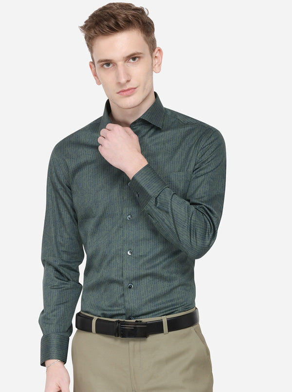 Duck Green Printed Slim Fit Formal Shirt | Metal