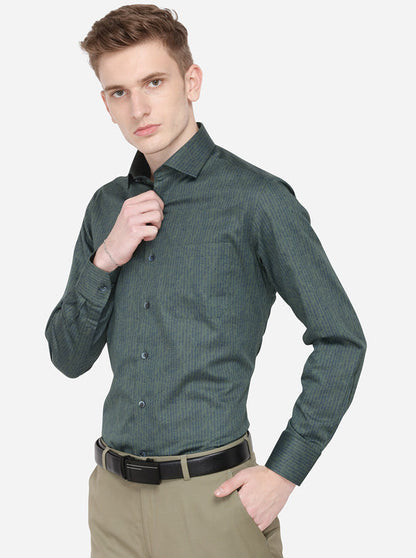 Duck Green Printed Slim Fit Formal Shirt | Metal