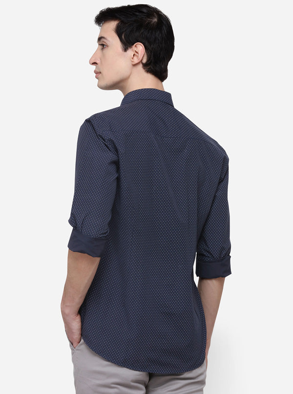 Navy Blue Regular Fit Printed Casual Shirt | Greenfibre