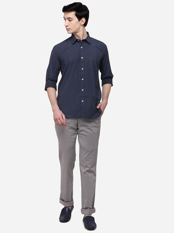 Navy Blue Regular Fit Printed Casual Shirt | Greenfibre