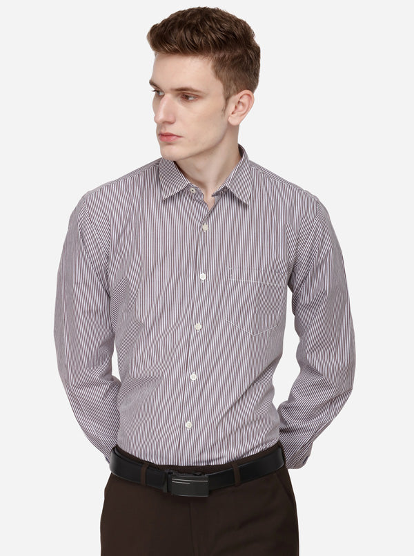 Brown & White Striped Slim Fit Casual Shirt | Greenfibre