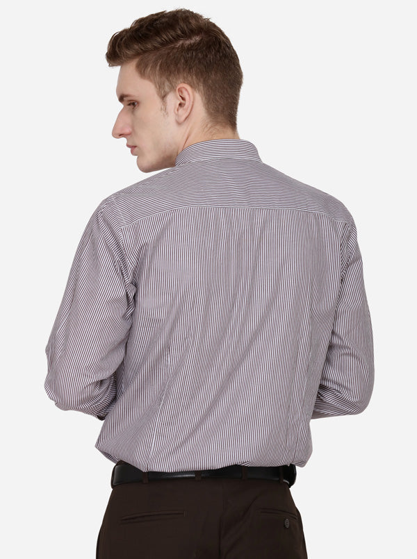 Brown & White Striped Slim Fit Casual Shirt | Greenfibre