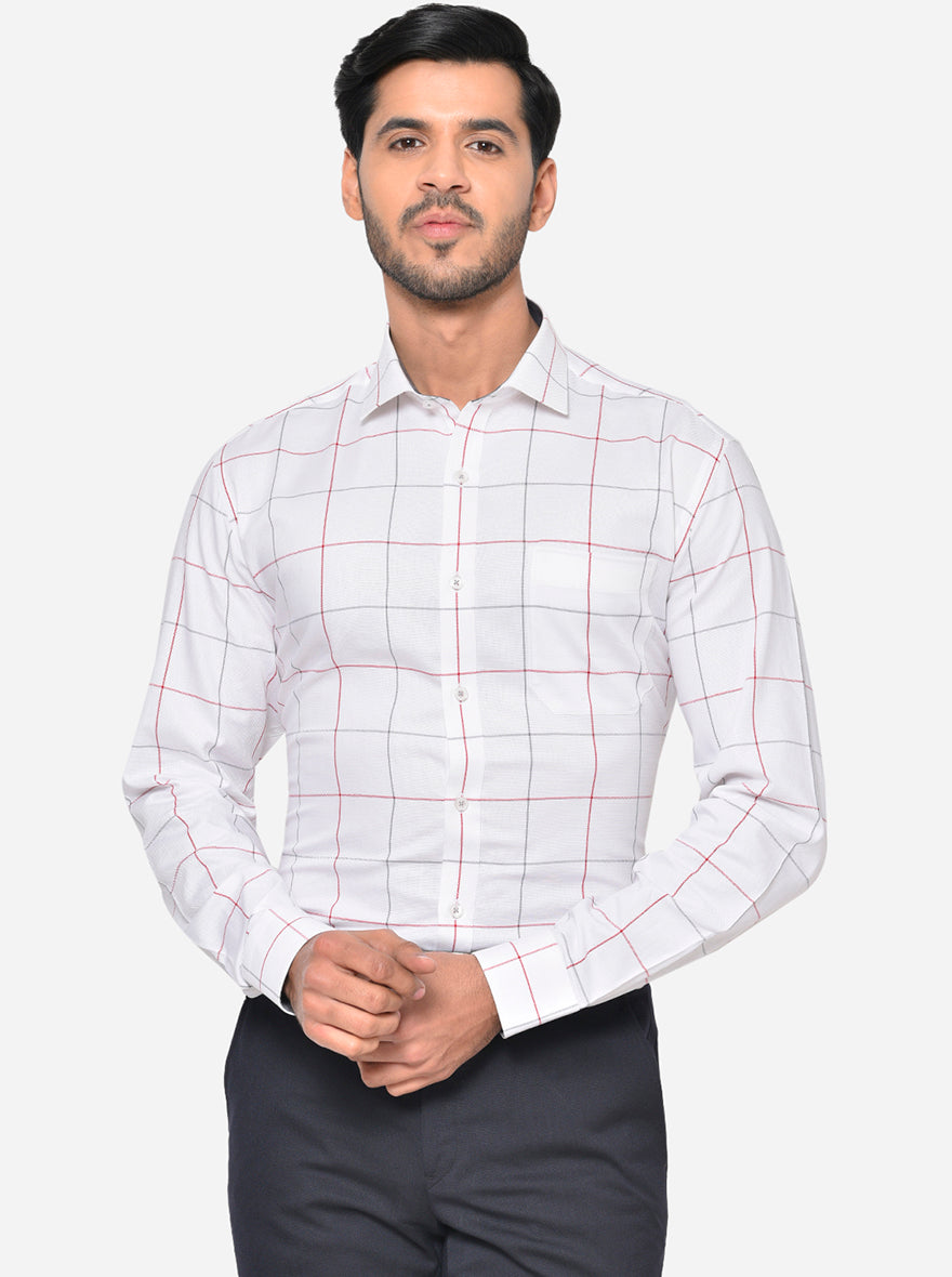 Snow White Checked Slim Fit Formal Shirt | JadeBlue