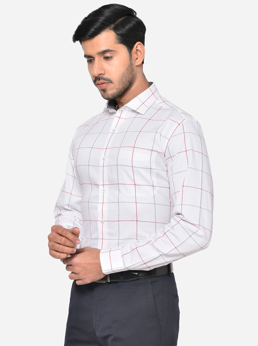 Snow White Checked Slim Fit Formal Shirt | JadeBlue