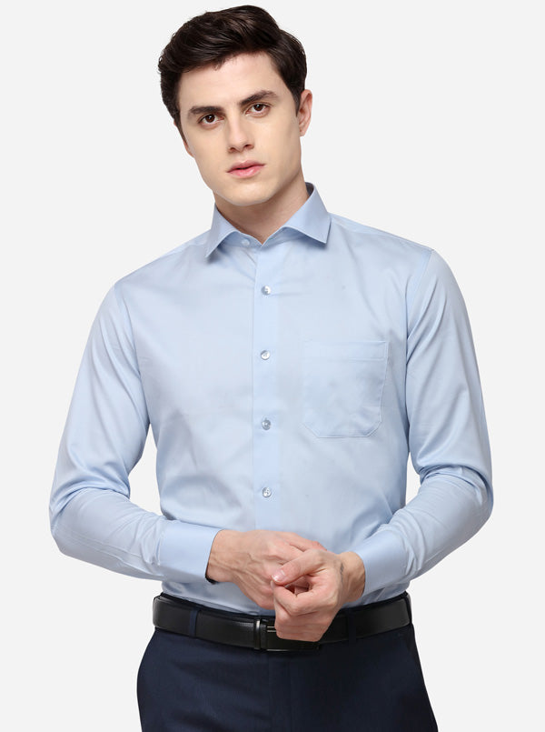 Sky Blue Solid Slim Fit Formal Shirt | Metal