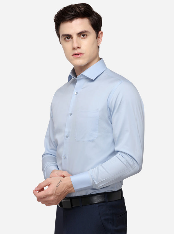 Sky Blue Solid Slim Fit Formal Shirt | Metal