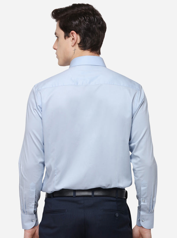 Sky Blue Solid Slim Fit Formal Shirt | Metal