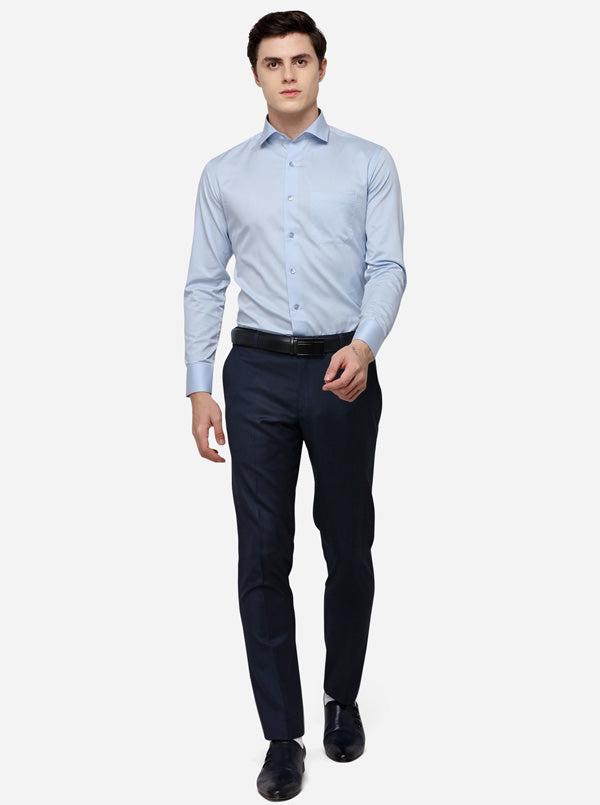 Sky Blue Solid Slim Fit Formal Shirt | Metal