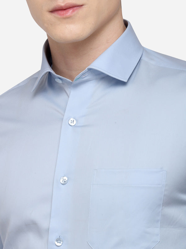 Sky Blue Solid Slim Fit Formal Shirt | Metal