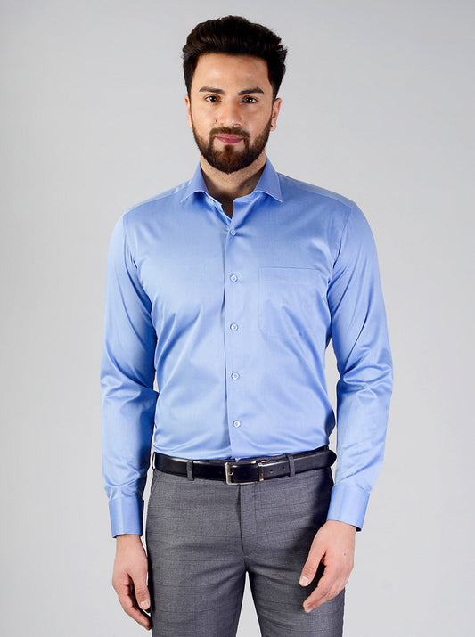 Marine Blue Solid Slim Fit Evening Wear Shirt | Metal